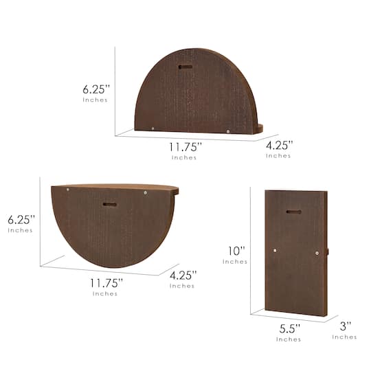 American Art Decor Half Circles Meet Right Angles 4-Piece Shelf Set - 10" x 5.5", 6.25" x 11.75"